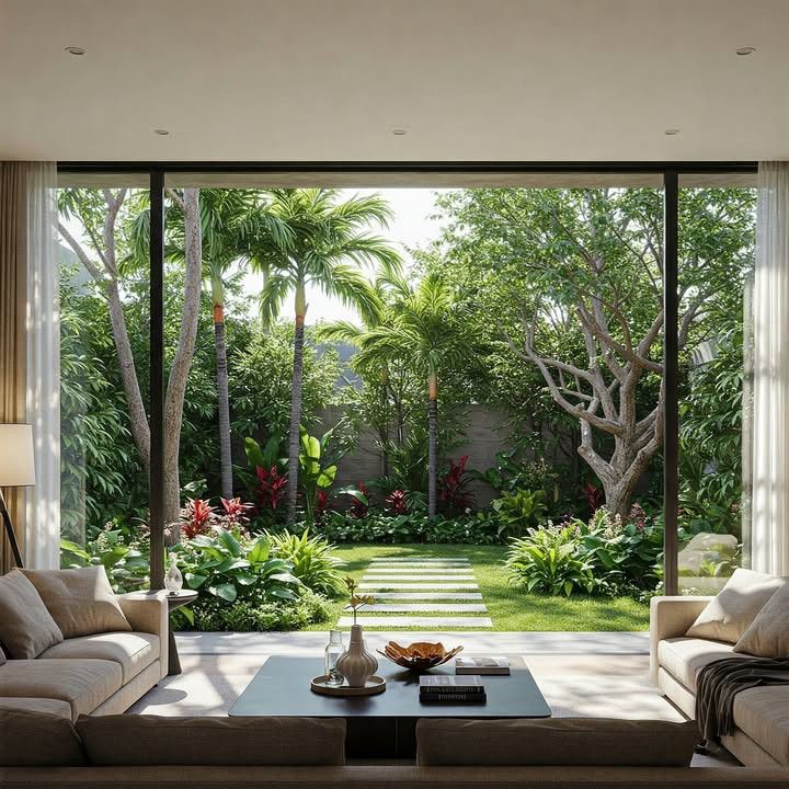 Cảm Xúc Trong Ngôi Nhà Mới - Khi Tổ Ấm Không Chỉ Là Một Không Gian, Mà Là Một Hành Trình Không gian sống mở nhìn ra vườn xanh mát từ phòng khách biệt thự