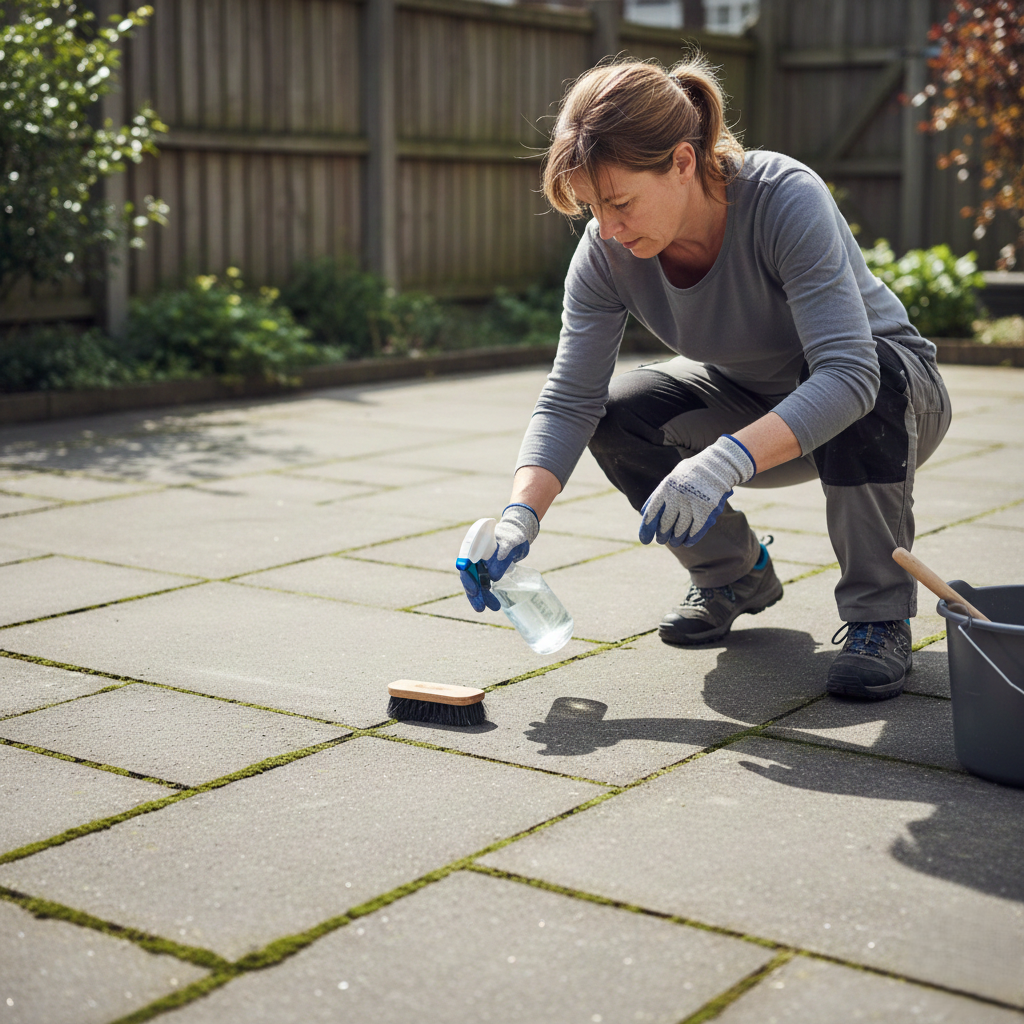 Bí Quyết Xử Lý Rêu Mốc Khu Vực Ngoài Trời: Sạch Bong Sáng Bóng, Chẳng Lo Trơn Trượt Tay reu moc tren gach san vuon bang giam trang