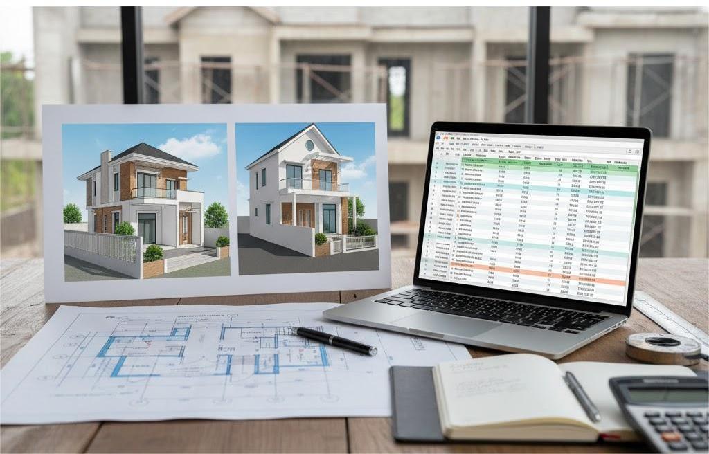 Bảng dự toán chi phí xây nhà và bản vẽ thiết kế 3D chi tiết