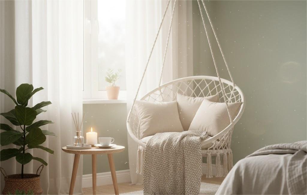 5 Cách Bố Trí Góc Thư Giãn Trong Nhà Giúp Tái Tạo Năng Lượng Cuối Ngày Góc thư giãn trong nhà với ghế treo, ánh sáng tự nhiên và cây xanh