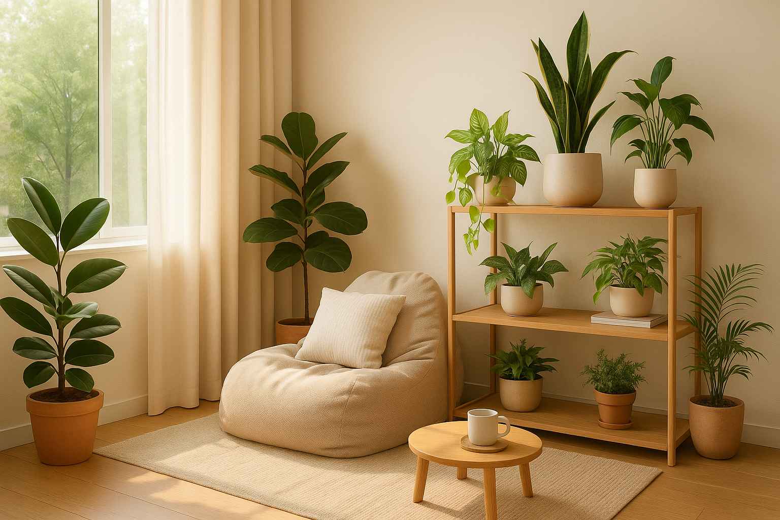 5 Cách Bố Trí Góc Thư Giãn Trong Nhà Giúp Tái Tạo Năng Lượng Cuối Ngày Cách bố trí góc thư giãn trong nhà với cây cảnh và ghế lười ấm áp