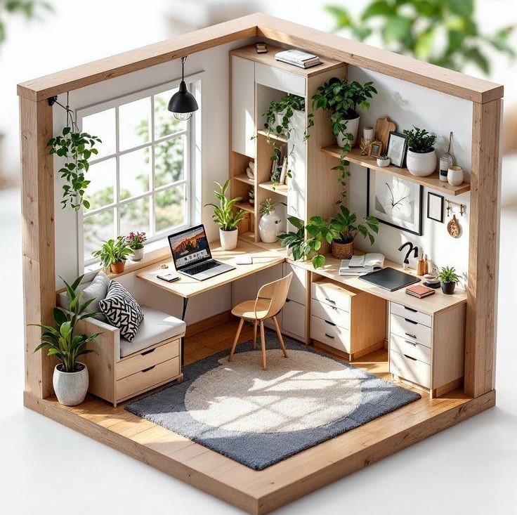 Câu Chuyện Xây Nhà Lần Đầu: Bài Học Đắt Giá Đổi Lấy Bằng Niềm Tin Góc làm việc nhỏ gọn, tràn ngập ánh sáng và cây xanh trong không gian nhà ở
