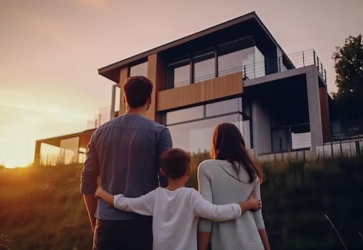 Checklist Khởi Công Xây Nhà: 10 Bước Không Thể Thiếu Trước Ngày Động Thổ Gia đình ba người ngắm ngôi nhà mơ ước vào lúc hoàng hôn