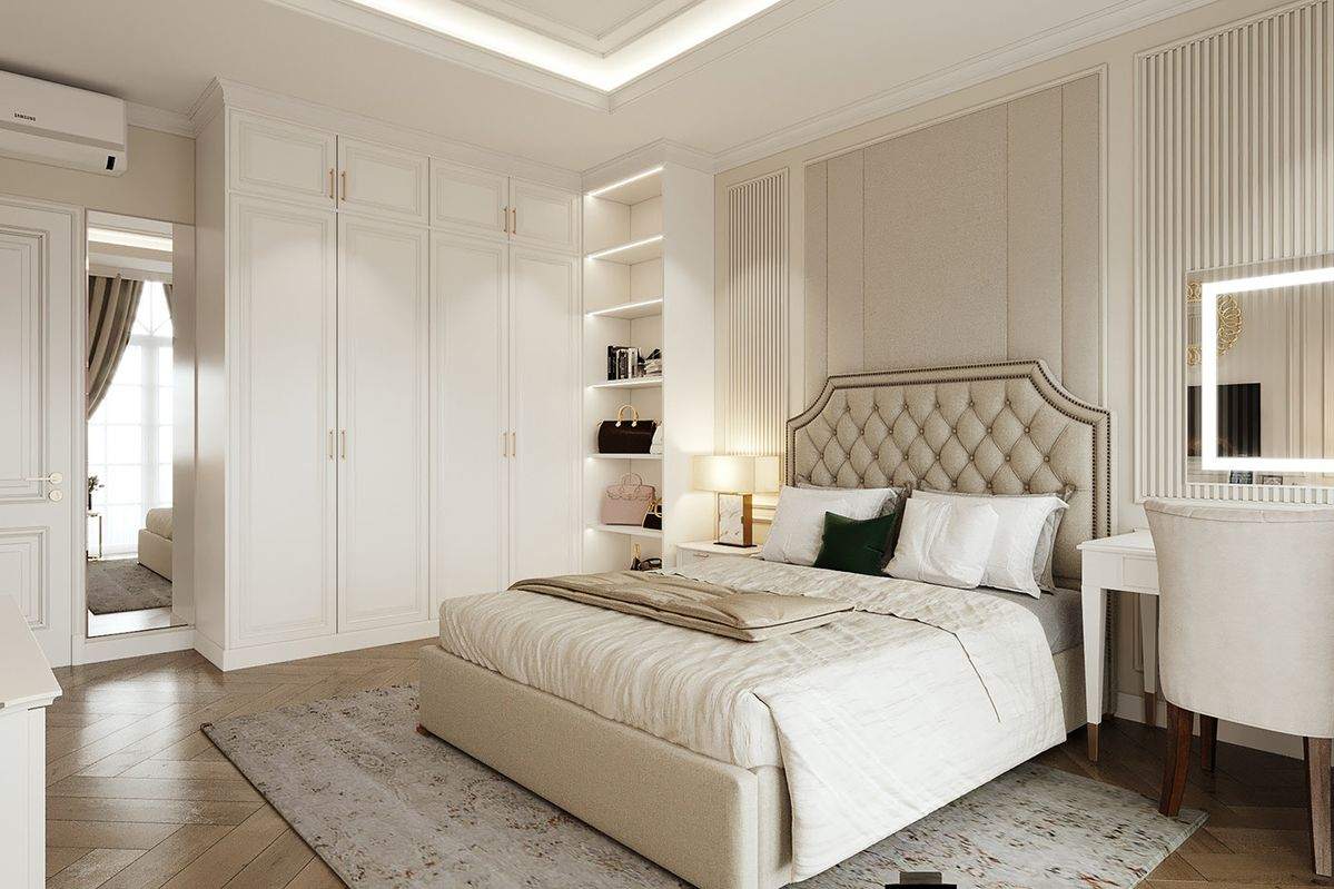 Chọn Đồ Nội Thất Thông Minh Giúp Tiết Kiệm Diện Tích Hiệu Quả Phòng ngủ hiện đại với giường thông minh và tủ âm tường