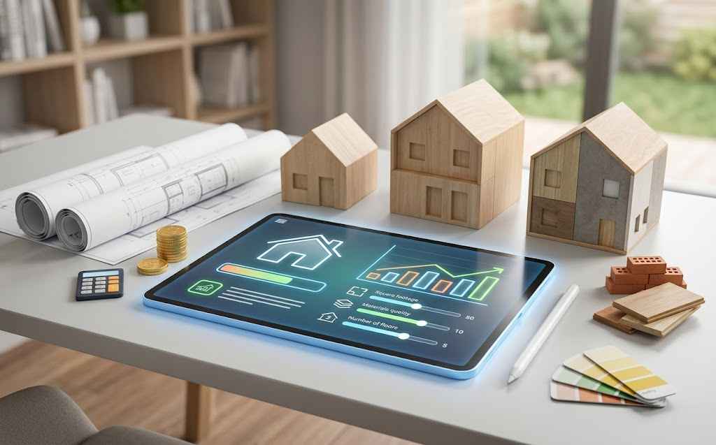 Sử dụng công cụ tính chi phí xây dựng online trên tablet.