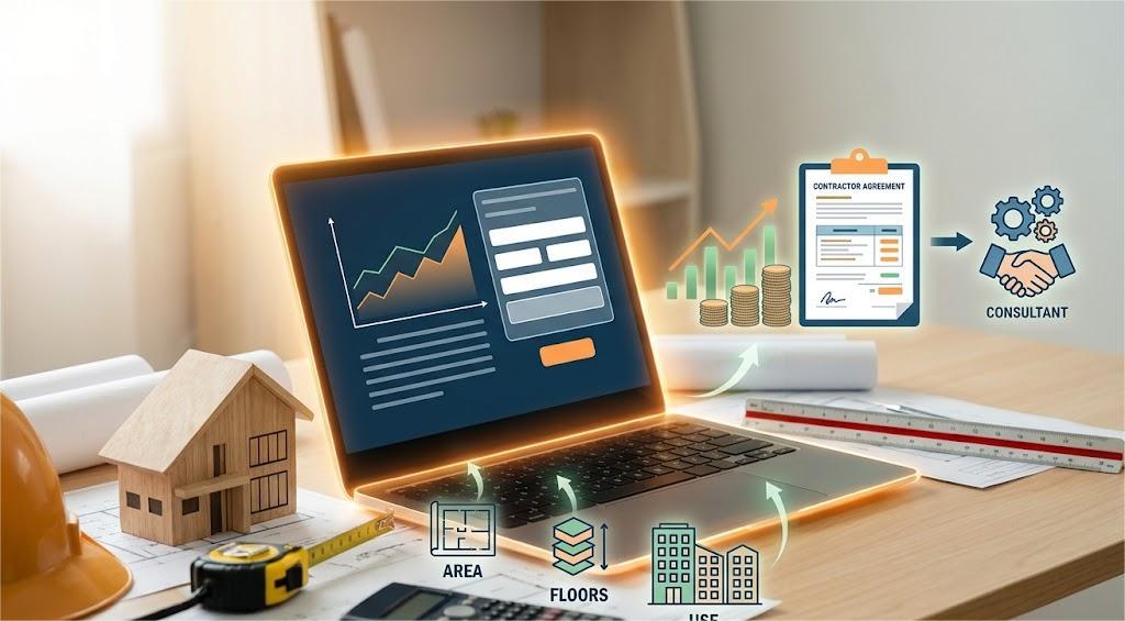 Quy trình dùng công cụ tính chi phí xây dựng online.