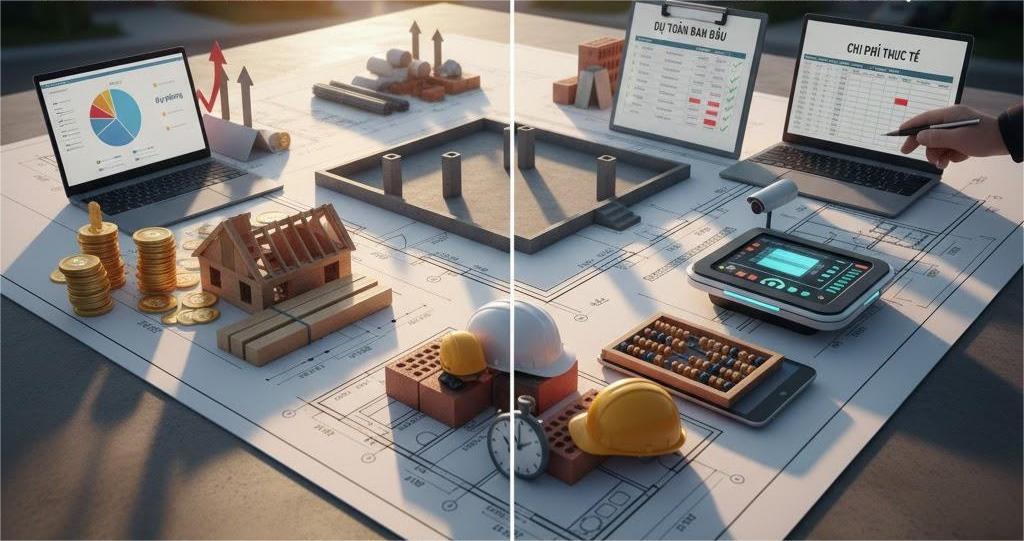 Dự toán xây nhà năm 2026 so sánh kế hoạch và chi phí thực tế