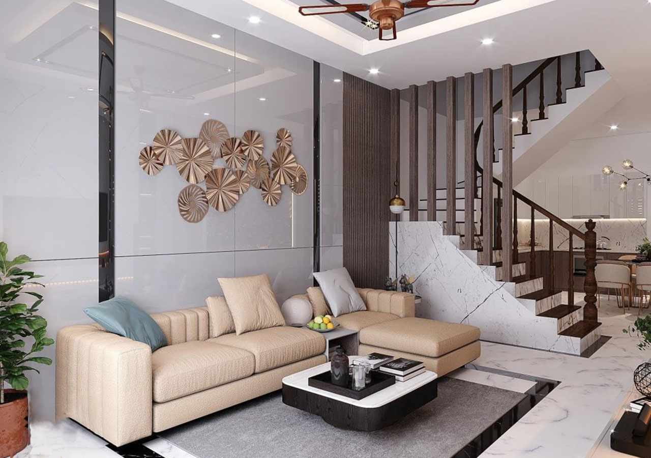 Hướng Dẫn 6 Giai Đoạn Xây Nhà Từ A Đến Z Phòng khách sang trọng trong giai đoạn xây nhà hoàn thiện