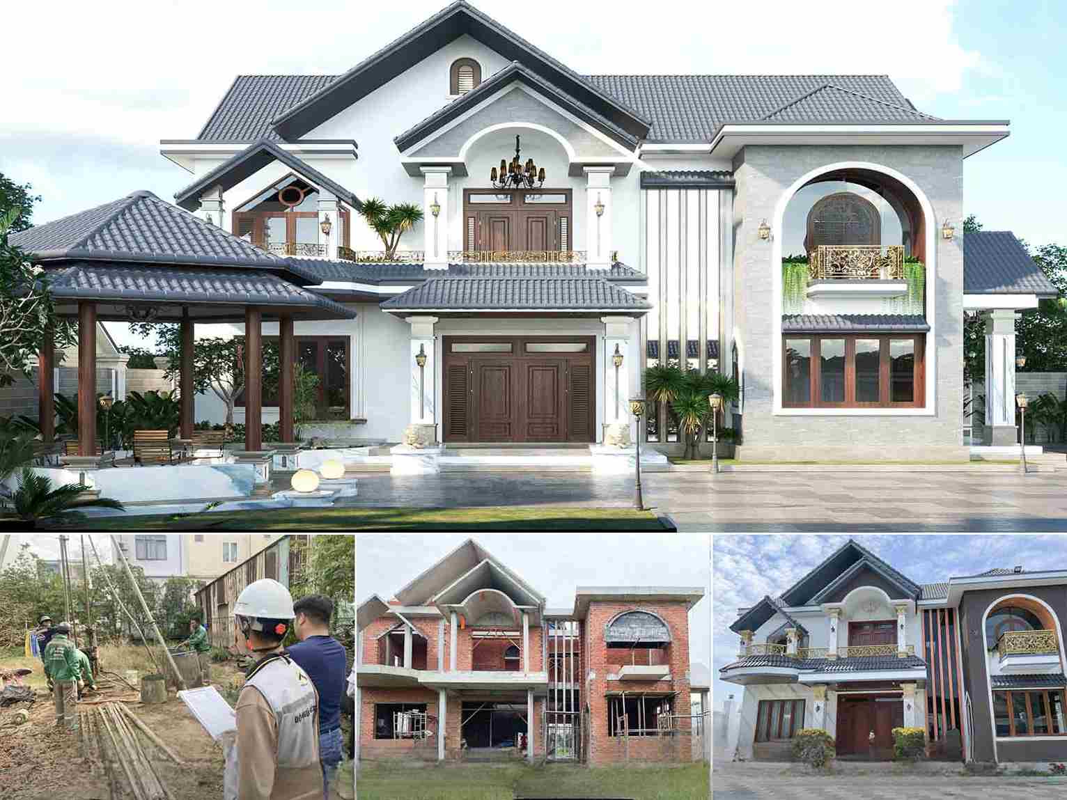 Biệt thự trong nhiều giai đoạn xây nhà từ móng đến hoàn thiện