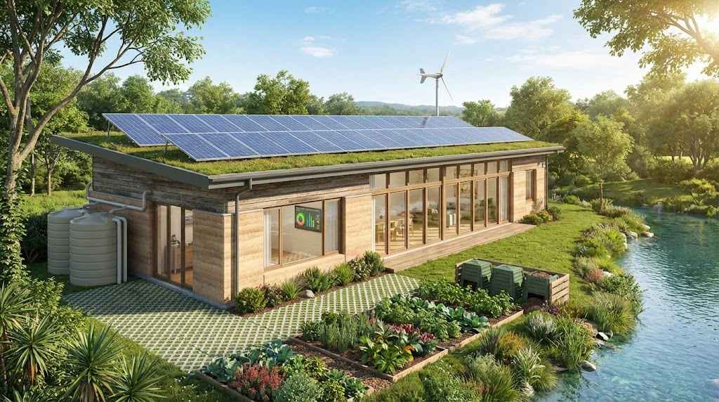 Không Gian Bền Vững: Giải Pháp Sống Xanh Cho Tổ Ấm Mẫu nhà ven hồ với năng lượng sạch tạo không gian bền vững