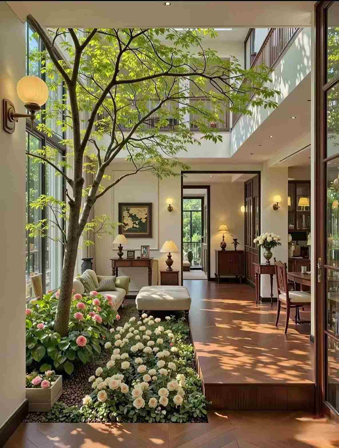 Không gian xanh trong nhà kết nối phòng khách với sân vườn