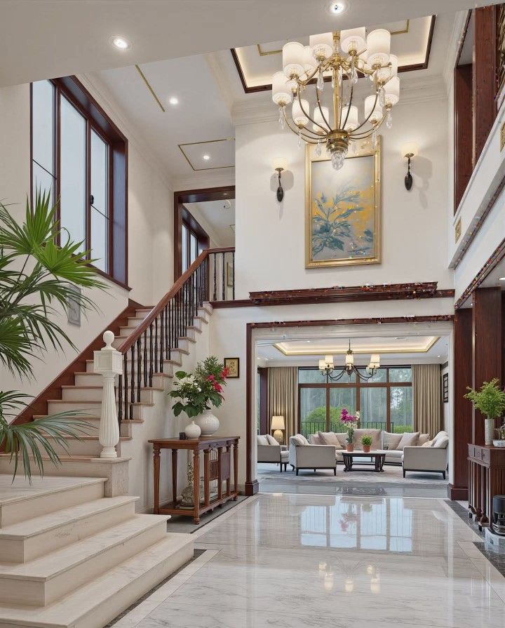 Không gian xanh trong nhà kết hợp nội thất biệt thự sang trọng