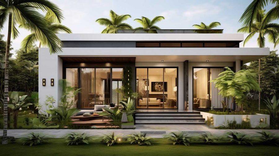 Mẫu nhà cấp 4 mái bằng phong cách hiện đại giữa thiên nhiên