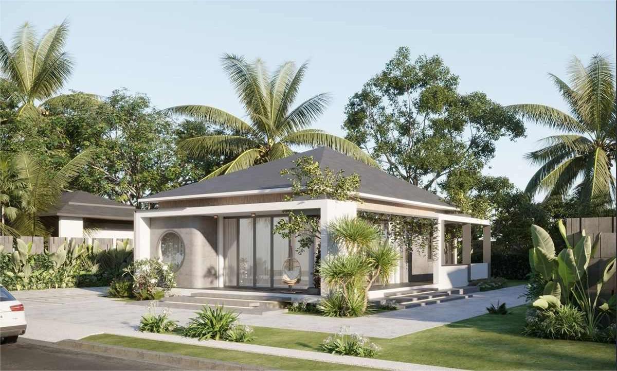 Mẫu nhà cấp 4 có sân vườn rộng và thiết kế gần gũi thiên nhiên