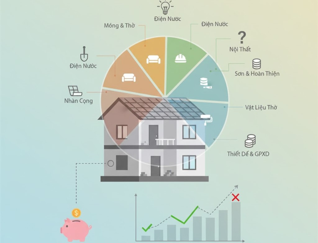 Biểu đồ phân bổ ngân sách xây nhà theo từng hạng mục chính