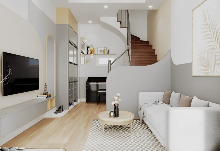 Nhà Nhỏ Đẹp Tối Ưu Diện Tích Cho Không Gian Dưới 100m2 Không gian phòng khách nhà nhỏ đẹp dưới 100m2 thiết kế tinh tế