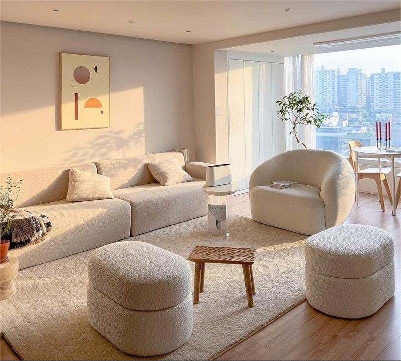 Nhà Tối Giản Và Kinh Nghiệm Xây Dựng Thực Tế Nội thất phòng khách nhà tối giản tông be sáng