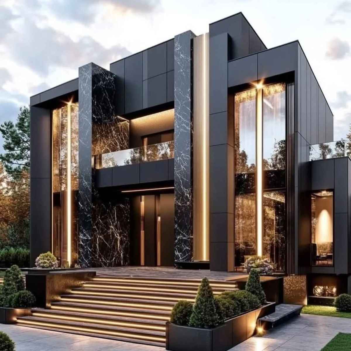 Biệt thự ốp đá cẩm thạch đen hiện đại và sang trọng