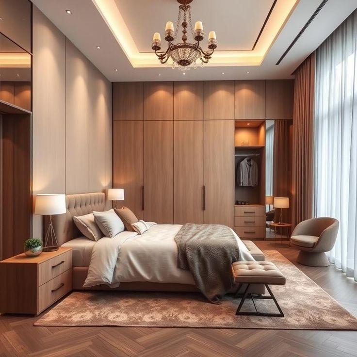 Nội thất biệt thự nâu đất phòng ngủ sang trọng tinh tế