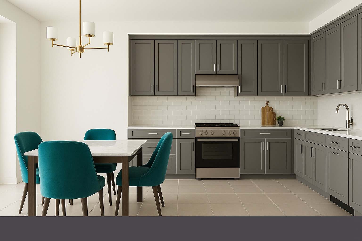 Nội thất biệt thự xám khói cho phòng ăn và bếp sang trọng