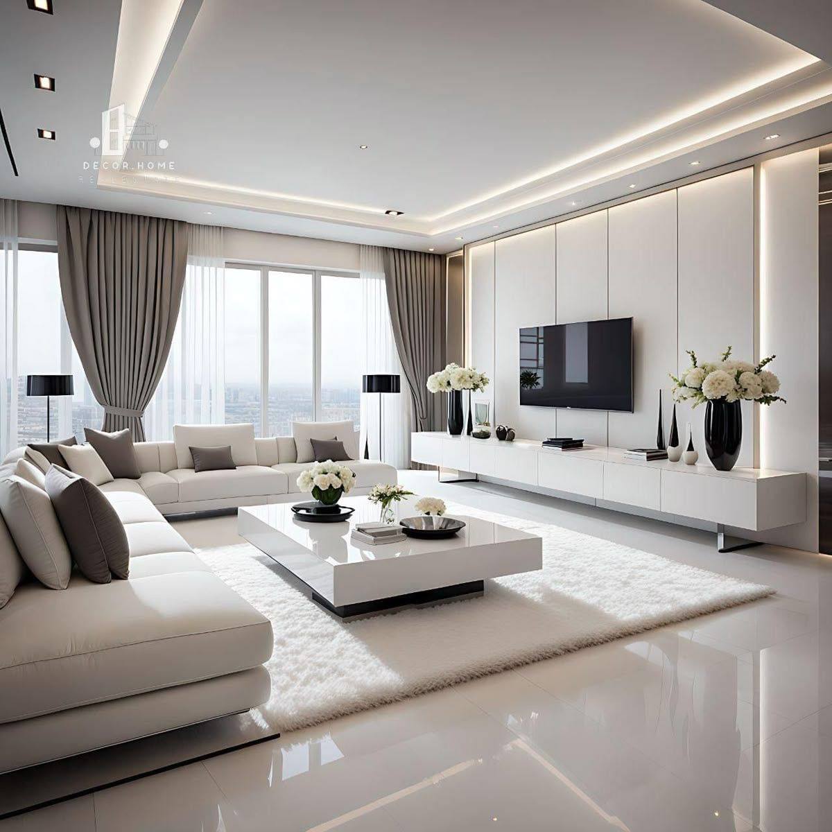 Nội Thất Phòng Khách Đẹp Cho Không Gian Sống Tinh Tế Không gian hiện đại với nội thất phòng khách đẹp tông trắng xám sang trọng