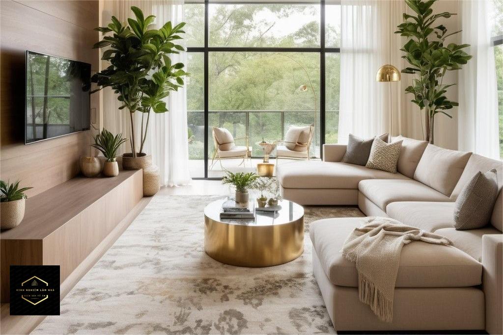 Phòng khách nhiều ánh sáng và cây xanh theo lối sống xanh trong nhà