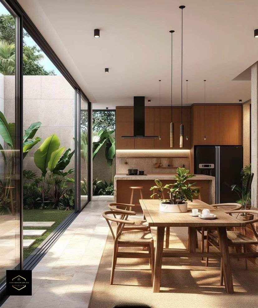 Sống Xanh Trong Nhà: 7 Cách Nhỏ Giúp Ngôi Nhà Bạn Thân Thiện Hơn Với Môi Trường Góc bếp mở ra vườn cây xanh tạo lối sống xanh trong nhà