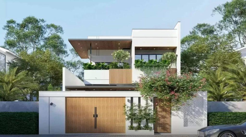 Thi Công Phần Thô Villa: 5 Quy Trình Xây Thô Villa Chuẩn Chất Lượng Villa 2 tầng với thiết kế hiện đại sau thi công phần thô