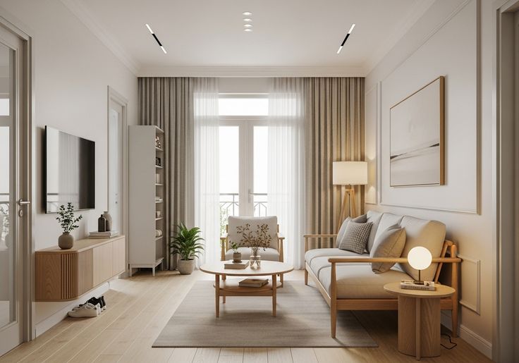 Phòng khách nhẹ nhàng theo thiết kế nhà tối giản