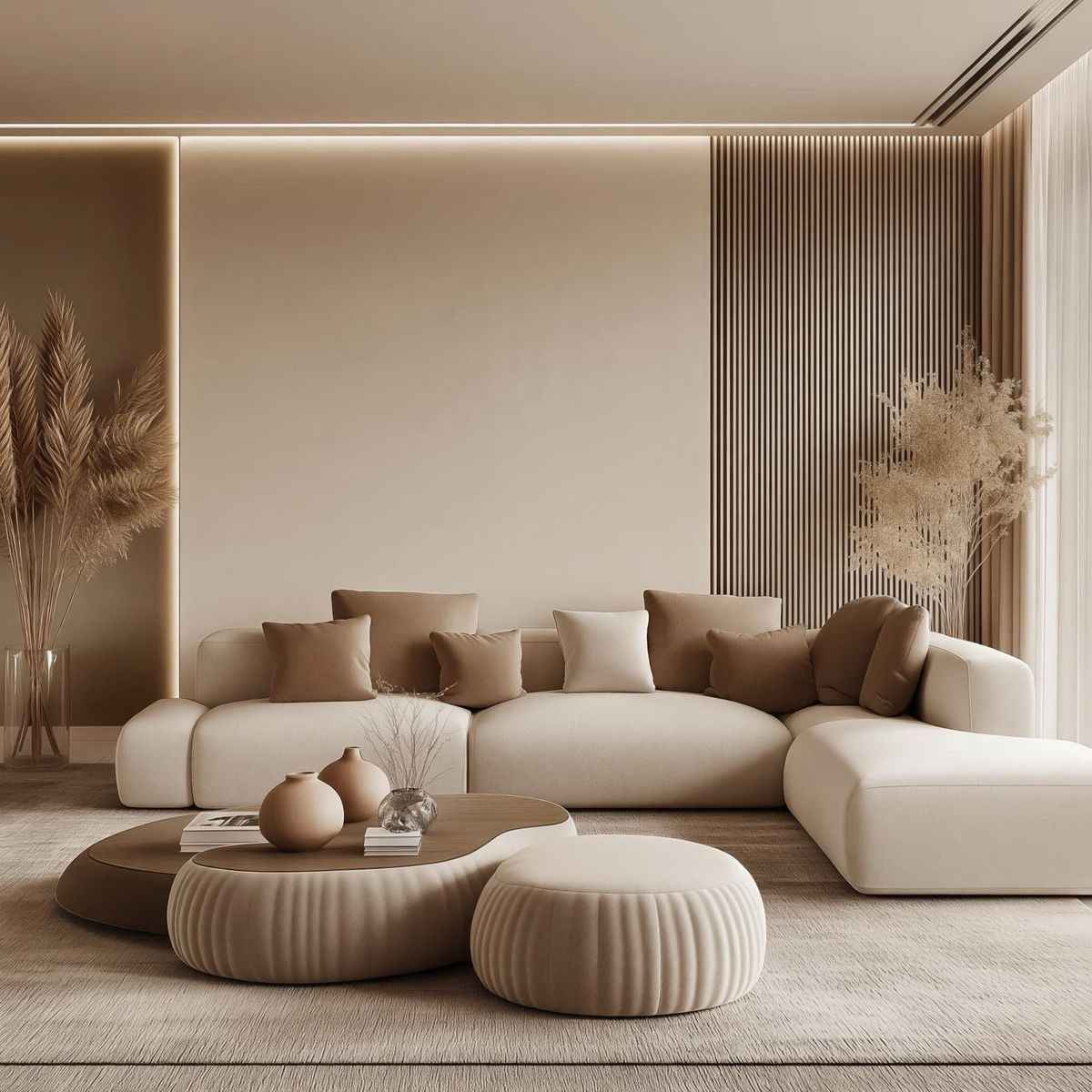 Tổ ấm cuối năm với phòng khách tối giản tông màu ấm