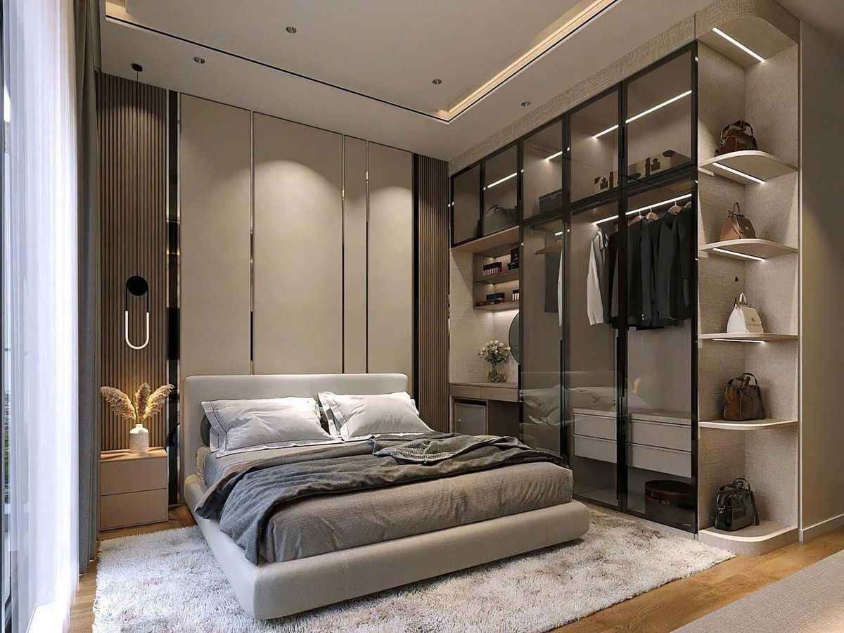 Tối Ưu Không Gian Sống Với Giải Pháp Tiết Kiệm Diện Tích Phòng ngủ tối ưu không gian với tủ âm tường