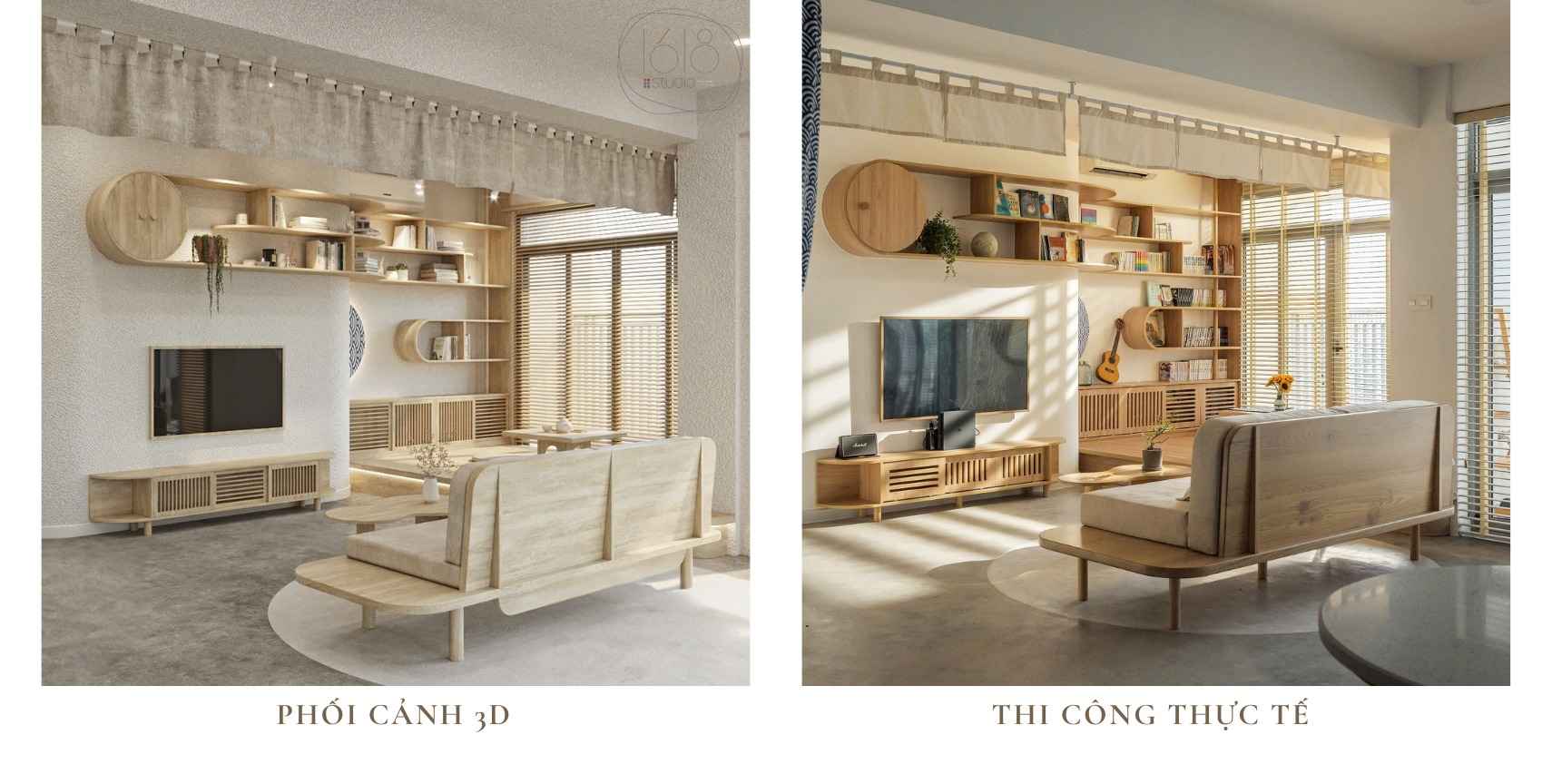 Tư Vấn Xây Nhà Lần Đầu: Tránh 5 Sai Lầm Phổ Biến Dễ Mắc Nhất So sánh phòng khách trước và sau thi công theo bản thiết kế nội thất