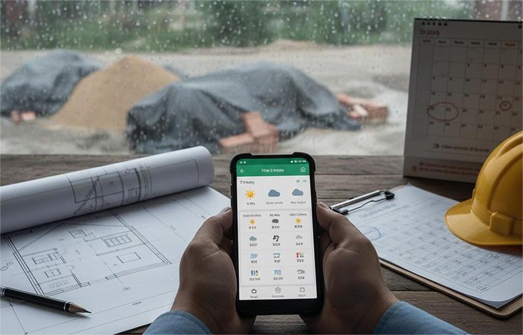 Theo dõi tiến độ xây nhà cuối năm và kiểm tra thời tiết thi công