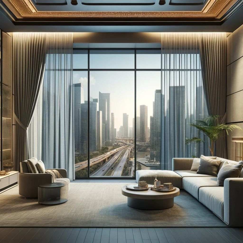 Bắt Trọn Các Xu Hướng Thiết Kế Villa Đẳng Cấp Dẫn Đầu Phòng khách villa cao cấp với tầm nhìn ra toàn cảnh thành phố