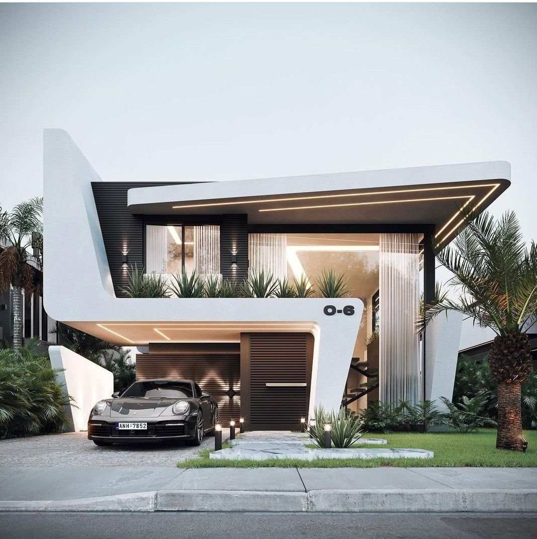 Mẫu villa phong cách tương lai với kiến trúc mạnh mẽ, đường nét uốn cong